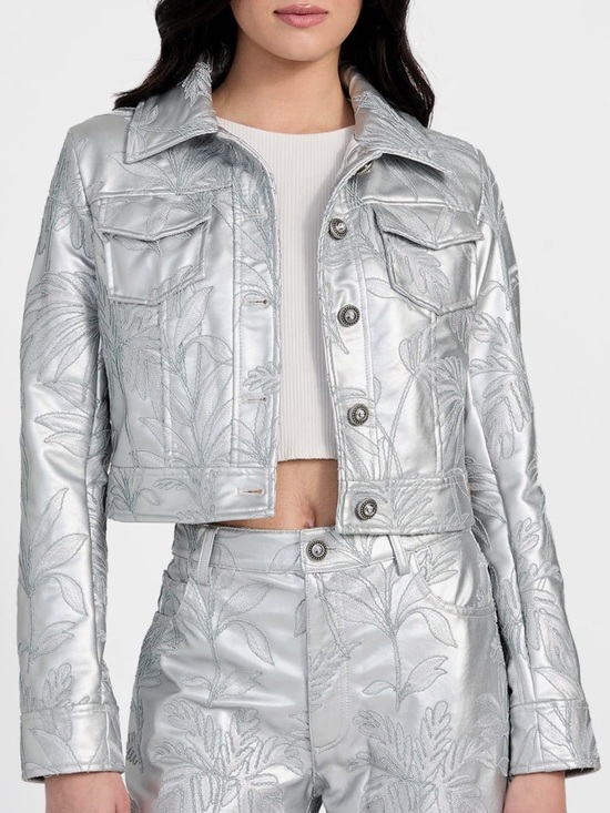 Guess Jackets & Blazers - NWT Guess Clelia embroidered metallic silver trucker jacket